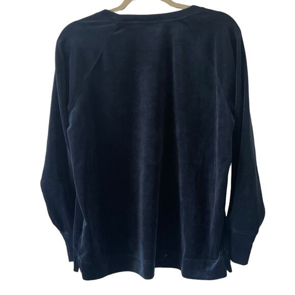 Time and True Navy Velvet Longsleeve shirt size medium velour sweatshirt - Picture 3 of 4